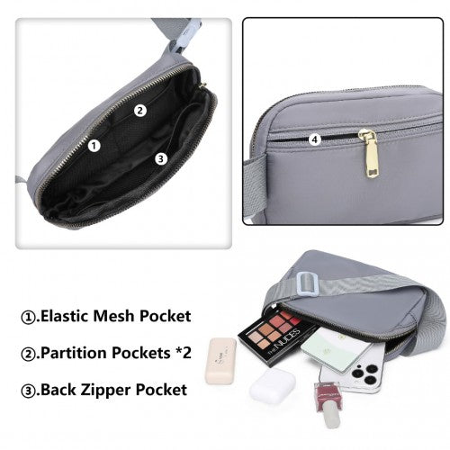 Miss Lulu Lightweight Stylish Water - Resistant Casual Bum Bag - Grey