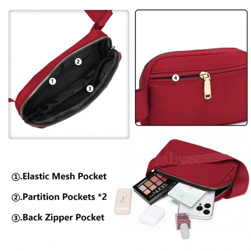 Miss Lulu Lightweight Stylish Water - Resistant Casual Bum Bag - Burgundy