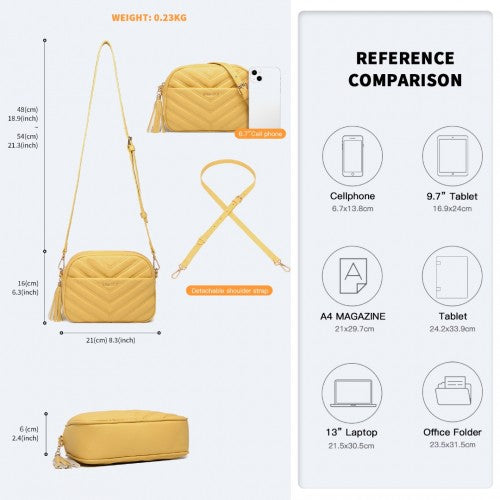 Miss LuLu Lightweight Quilted Leather Cross body Bag - Yellow