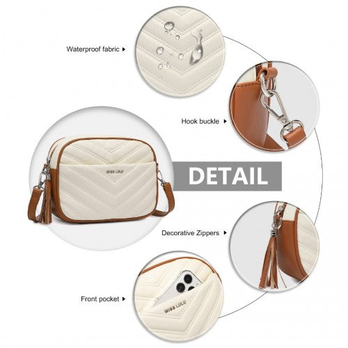 Miss LuLu Lightweight Quilted Leather Cross body Bag - Beige And Brown