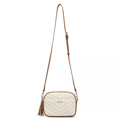 Miss LuLu Lightweight Quilted Leather Cross body Bag - Beige And Brown