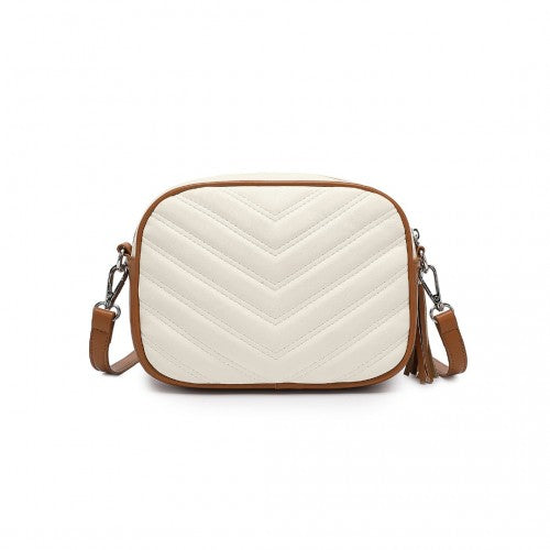 Miss LuLu Lightweight Quilted Leather Cross body Bag - Beige And Brown