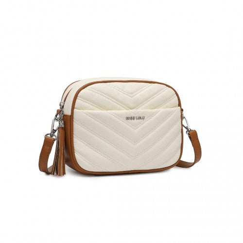 Miss LuLu Lightweight Quilted Leather Cross body Bag - Beige And Brown
