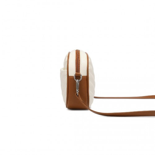 Miss LuLu Lightweight Quilted Leather Cross body Bag - Beige And Brown