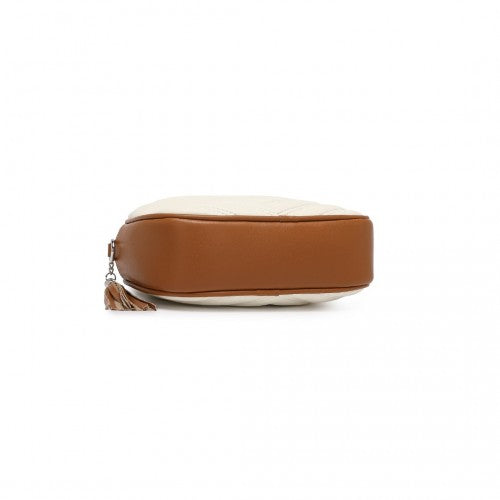 Miss LuLu Lightweight Quilted Leather Cross body Bag - Beige And Brown