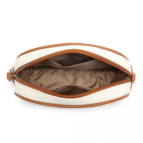 Miss LuLu Lightweight Quilted Leather Cross body Bag - Beige And Brown