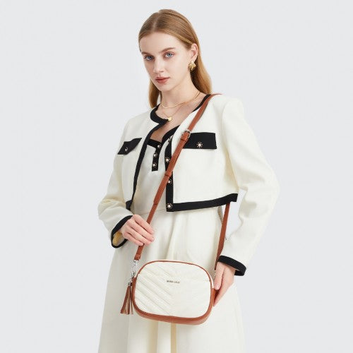Miss LuLu Lightweight Quilted Leather Cross body Bag - Beige And Brown