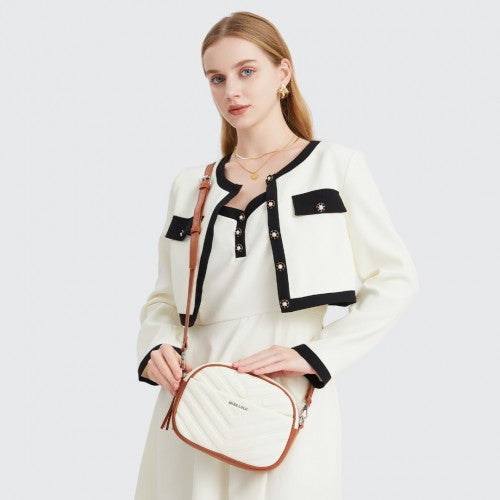 Miss LuLu Lightweight Quilted Leather Cross body Bag - Beige And Brown