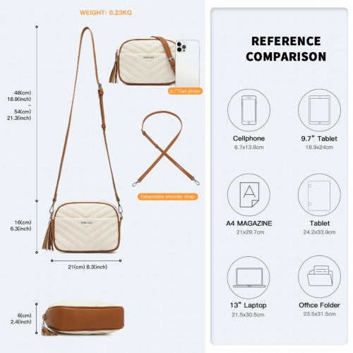 Miss LuLu Lightweight Quilted Leather Cross body Bag - Beige And Brown