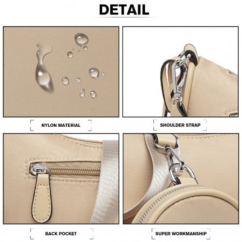 Miss Lulu Cross-Body Handbag with a Detachable Pouch - Khaki