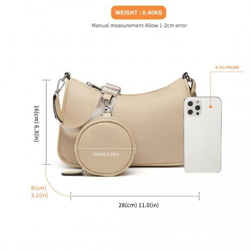 Miss Lulu Cross-Body Handbag with a Detachable Pouch - Khaki