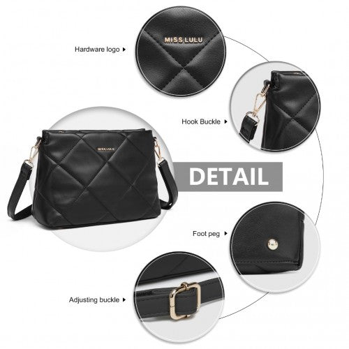 Miss Lulu PU Leather Rhombus Shoulder Bag - Black