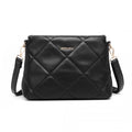 Miss Lulu PU Leather Rhombus Shoulder Bag - Black