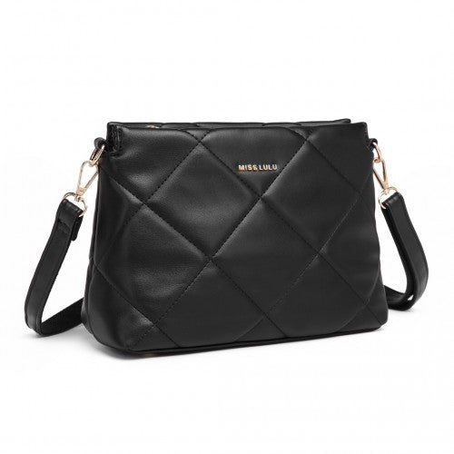 Miss Lulu PU Leather Rhombus Shoulder Bag - Black
