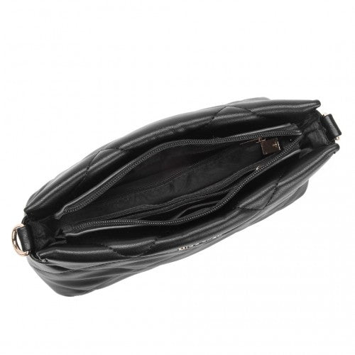 Miss Lulu PU Leather Rhombus Shoulder Bag - Black