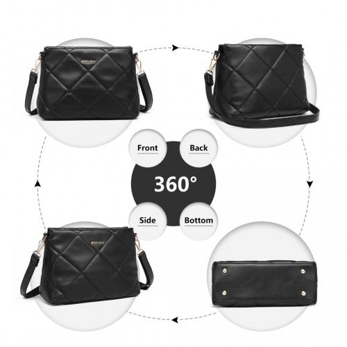 Miss Lulu PU Leather Rhombus Shoulder Bag - Black