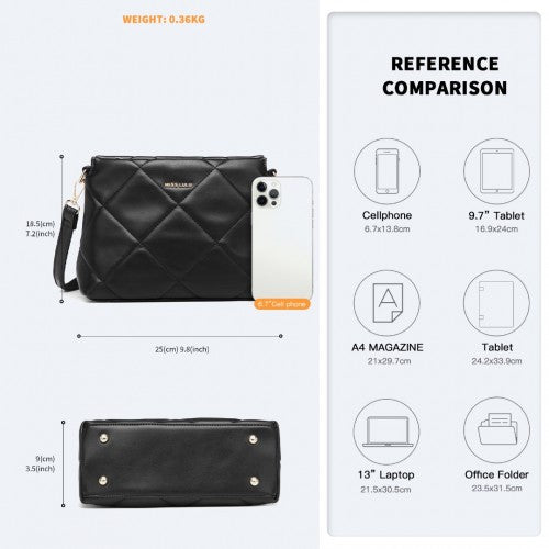 Miss Lulu PU Leather Rhombus Shoulder Bag - Black
