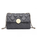 Miss Lulu Smooth Flap Chain Shoulder Bag - Grey