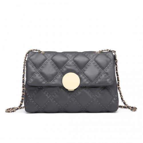 Miss Lulu Smooth Flap Chain Shoulder Bag - Grey