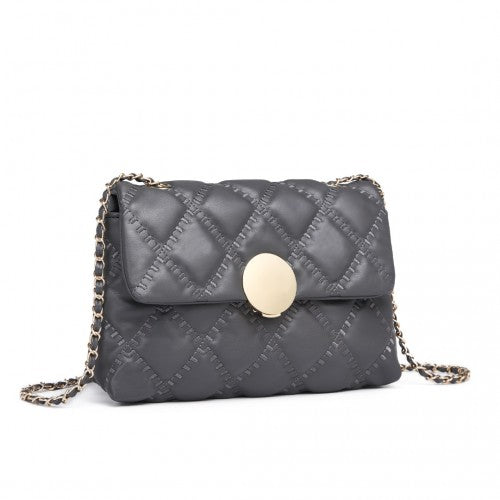 Miss Lulu Smooth Flap Chain Shoulder Bag - Grey