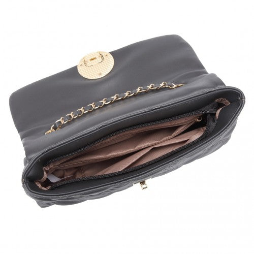 Miss Lulu Smooth Flap Chain Shoulder Bag - Grey