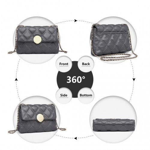 Miss Lulu Smooth Flap Chain Shoulder Bag - Grey