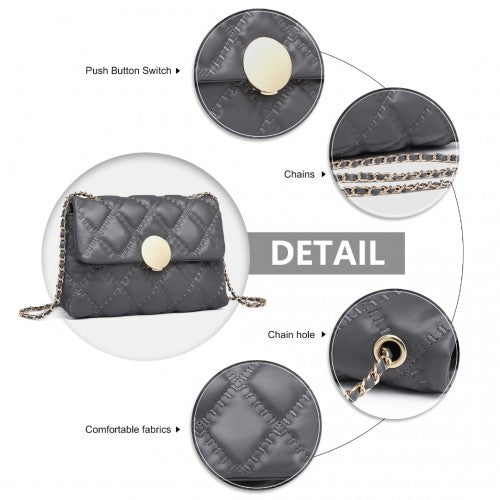 Miss Lulu Smooth Flap Chain Shoulder Bag - Grey