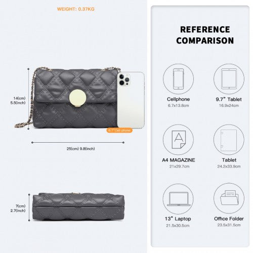 Miss Lulu Smooth Flap Chain Shoulder Bag - Grey