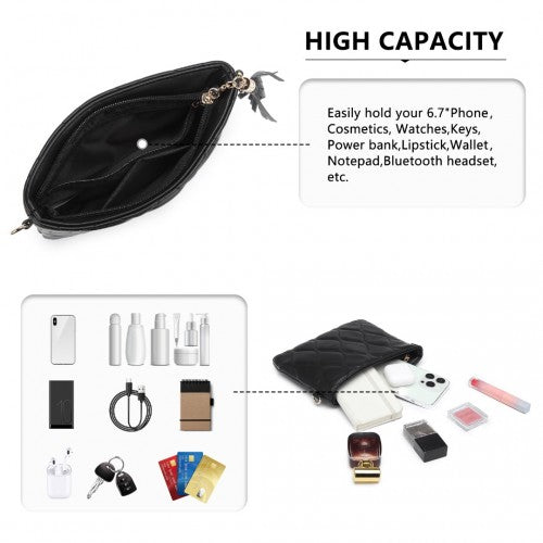 Miss Lulu Small PU Leather Soft Crossbody Bag - Black