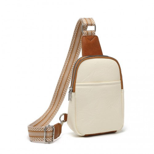 Miss Lulu Convertible PU Leather Multi - Wear Chest Bag - Beige And Brown