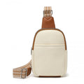 Miss Lulu Convertible PU Leather Multi - Wear Chest Bag - Beige And Brown