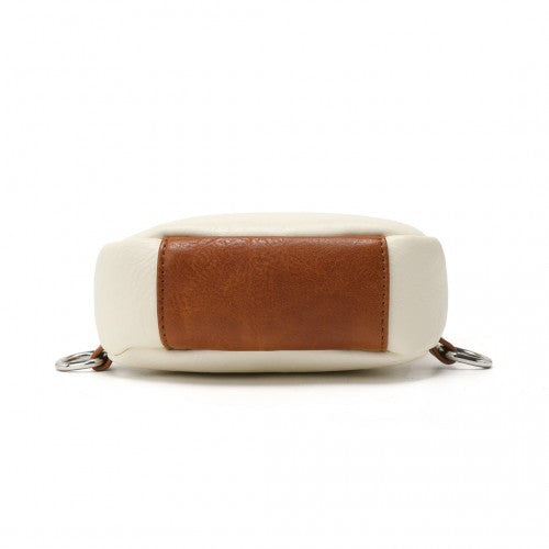 Miss Lulu Convertible PU Leather Multi - Wear Chest Bag - Beige And Brown
