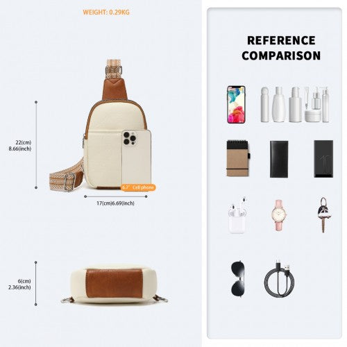 Miss Lulu Convertible PU Leather Multi - Wear Chest Bag - Beige And Brown