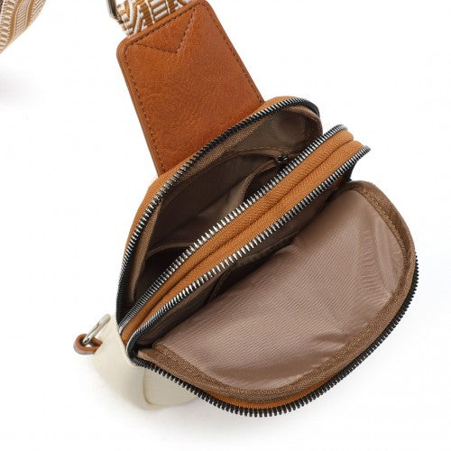Miss Lulu Convertible PU Leather Multi - Wear Chest Bag - Beige And Brown