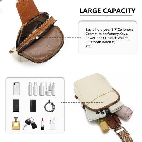 Miss Lulu Convertible PU Leather Multi - Wear Chest Bag - Beige And Brown