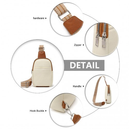 Miss Lulu Convertible PU Leather Multi - Wear Chest Bag - Beige And Brown