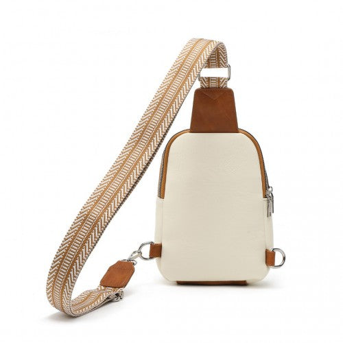 Miss Lulu Convertible PU Leather Multi - Wear Chest Bag - Beige And Brown