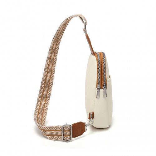 Miss Lulu Convertible PU Leather Multi - Wear Chest Bag - Beige And Brown
