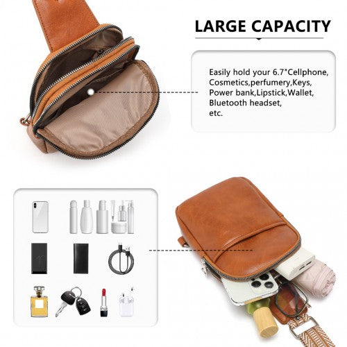 Miss Lulu Convertible PU Leather Multi - Wear Chest Bag - Brown