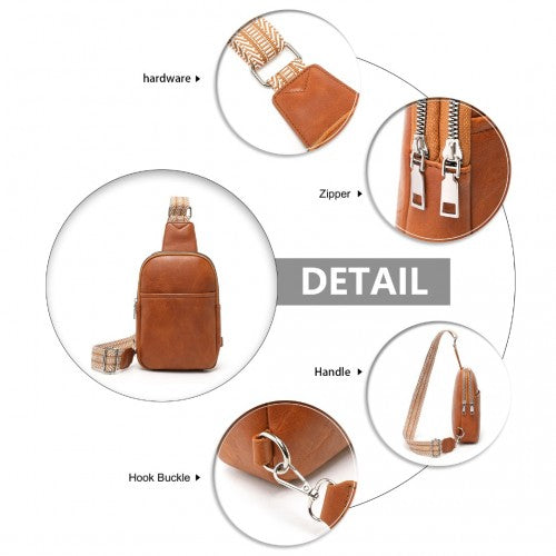 Miss Lulu Convertible PU Leather Multi - Wear Chest Bag - Brown
