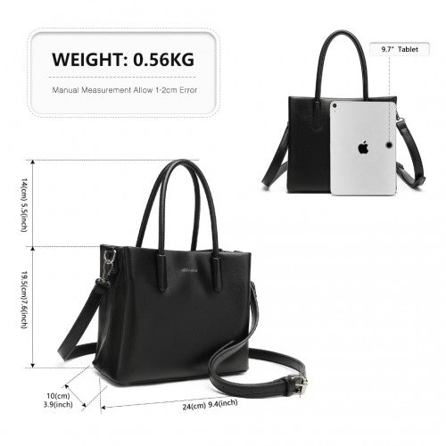 Miss Lulu Stylish PU Leather Handbag With Multi - Compartment Design - Black