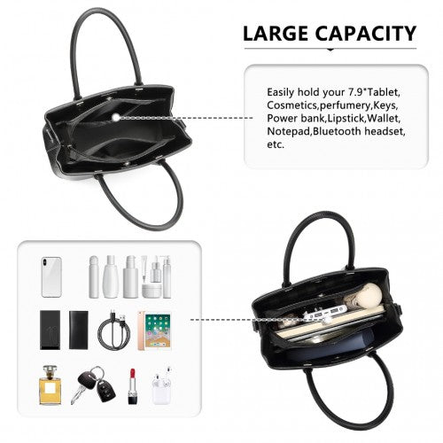 Miss Lulu Stylish PU Leather Handbag With Multi - Compartment Design - Black