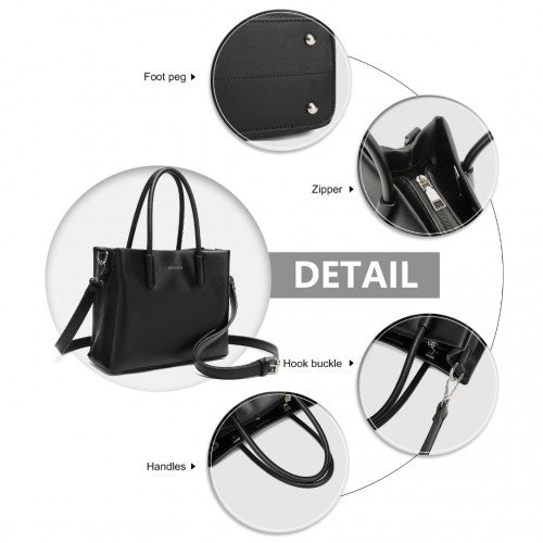 Miss Lulu Stylish PU Leather Handbag With Multi - Compartment Design - Black