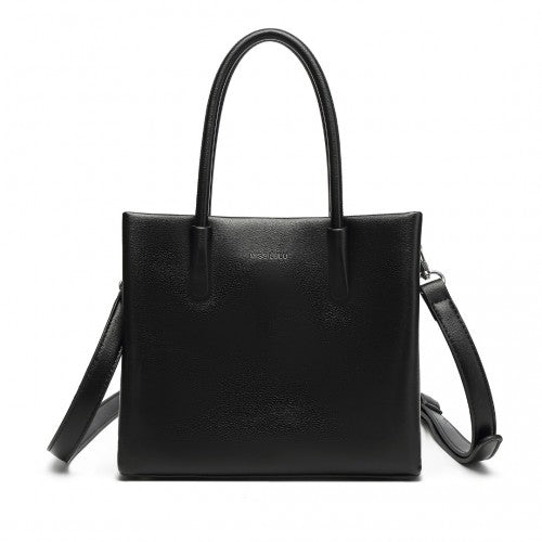 Miss Lulu Stylish PU Leather Handbag With Multi - Compartment Design - Black