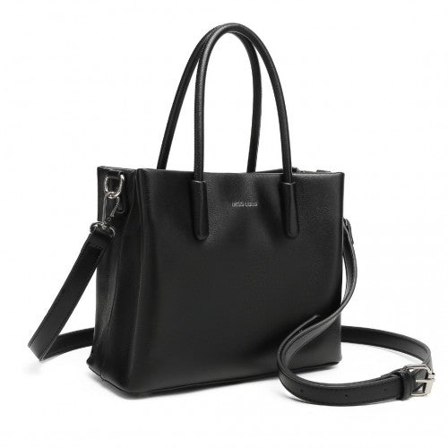 Miss Lulu Stylish PU Leather Handbag With Multi - Compartment Design - Black