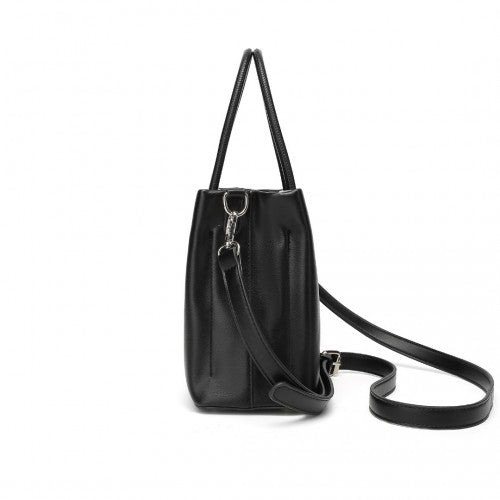 Miss Lulu Stylish PU Leather Handbag With Multi - Compartment Design - Black