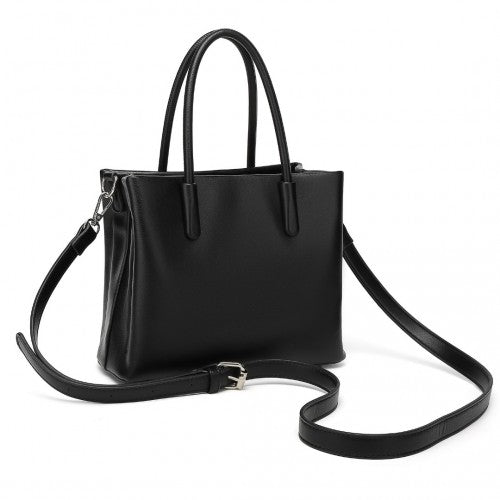Miss Lulu Stylish PU Leather Handbag With Multi - Compartment Design - Black