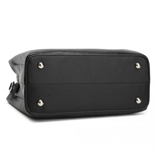 Miss Lulu Stylish PU Leather Handbag With Multi - Compartment Design - Black