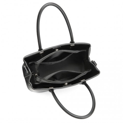 Miss Lulu Stylish PU Leather Handbag With Multi - Compartment Design - Black