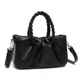 Miss Lulu Elegant PU Leather Braided Handle Cross Body Bag - Black